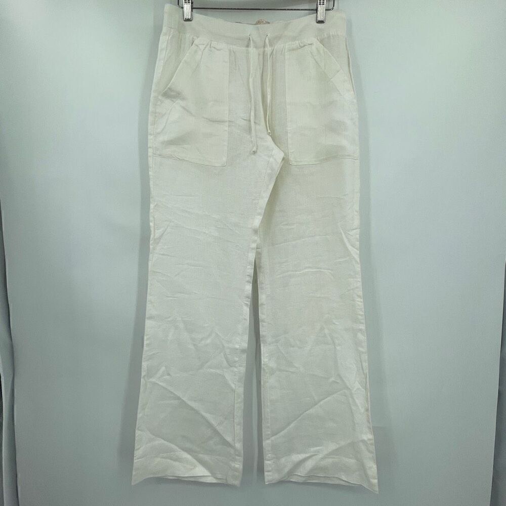 Bella Dahl Cream Lightweight Linen Relaxed Drawstring Pants Medium